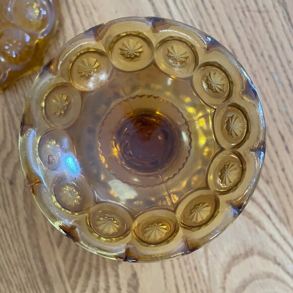 Vintage L.E. Smith Moon & Star Amber Covered Comport - 10” Tall, 1970s - Picture 8 of 10